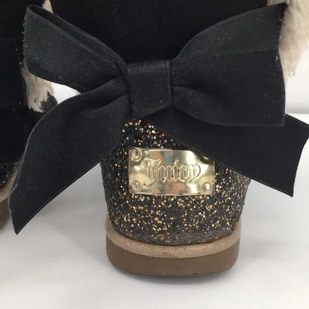 Juicy Couture Burbank Black Faux-Fur Trim Crystal-Embellished Winter Boots